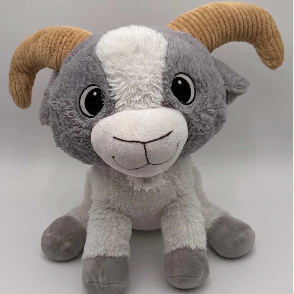 Fiesta Grey White Goat Plush Stuffed Animal 16 Inch Corduroy Horns‎ 17105